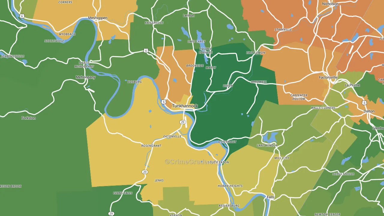 Wyoming County, PA Map of Assault Rates