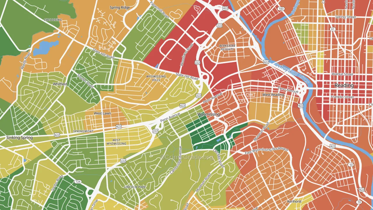 Wyomissing, PA Map of Assault Rates