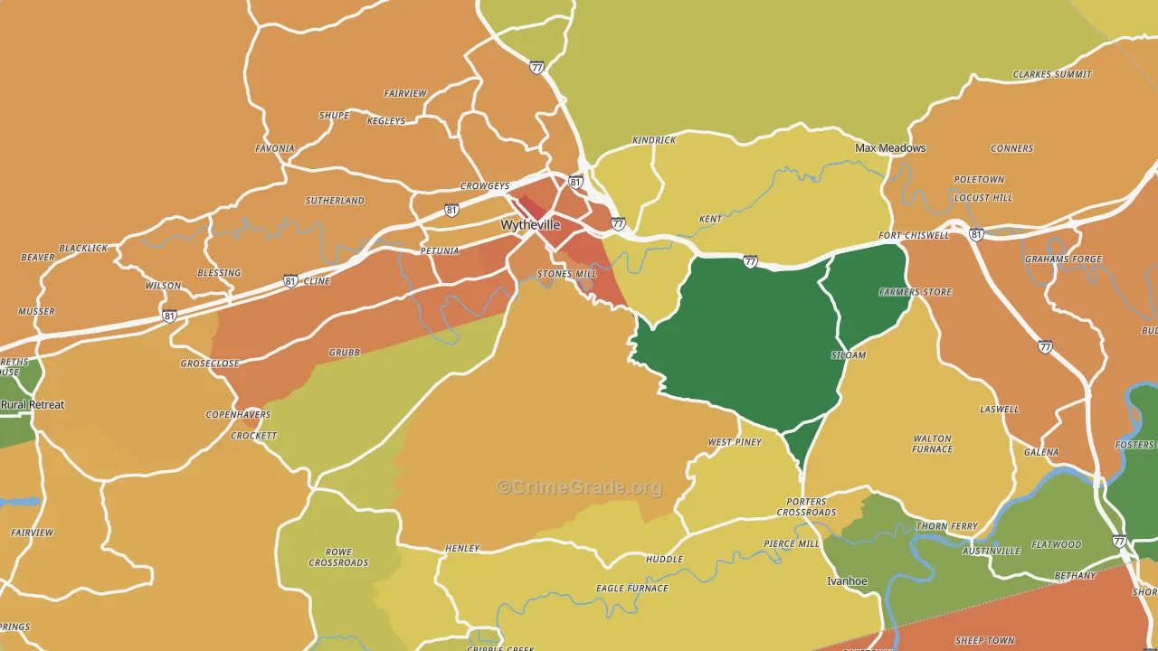 Wythe County, VA Map of Assault Rates