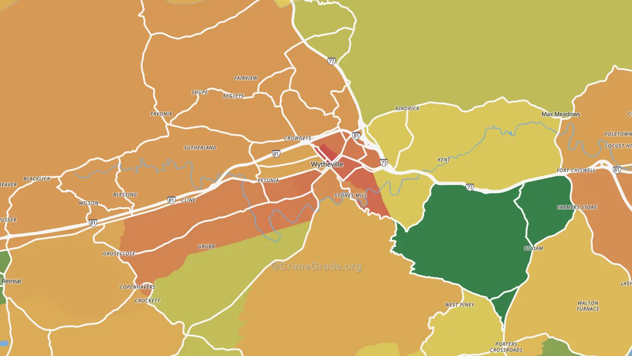 Wytheville, VA Map of Assault Rates