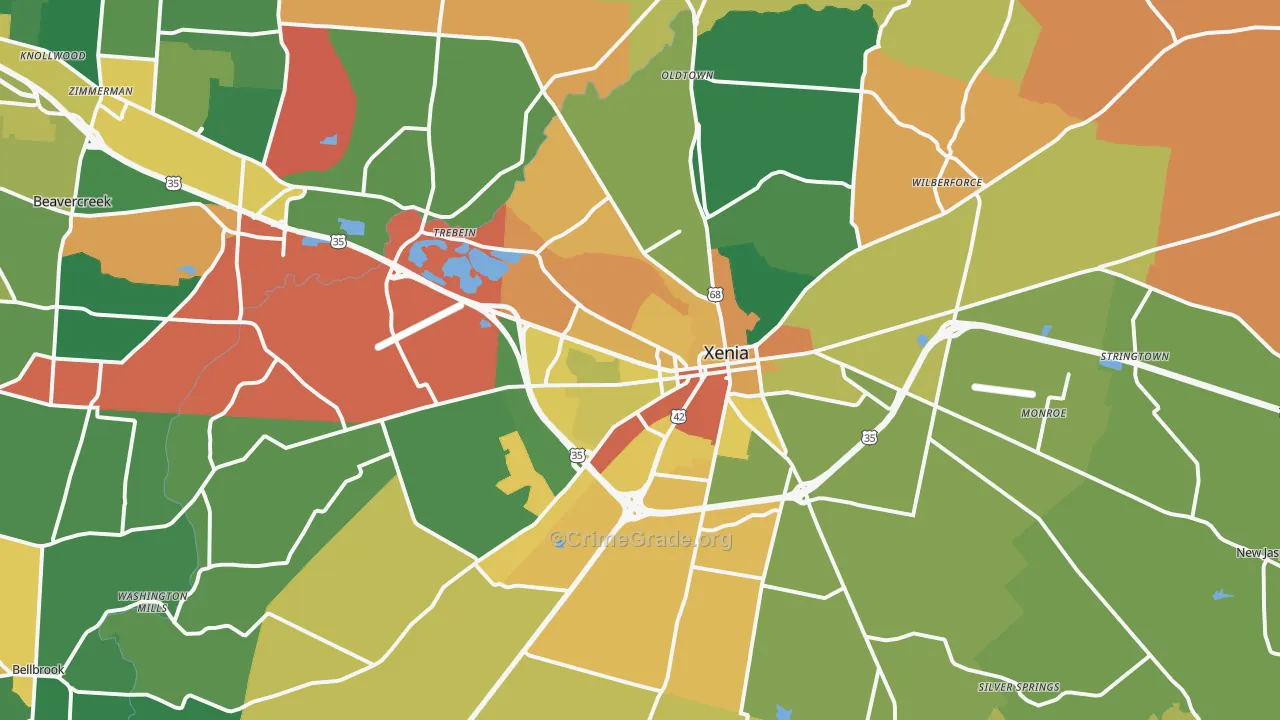 Xenia, OH Map of Assault Rates