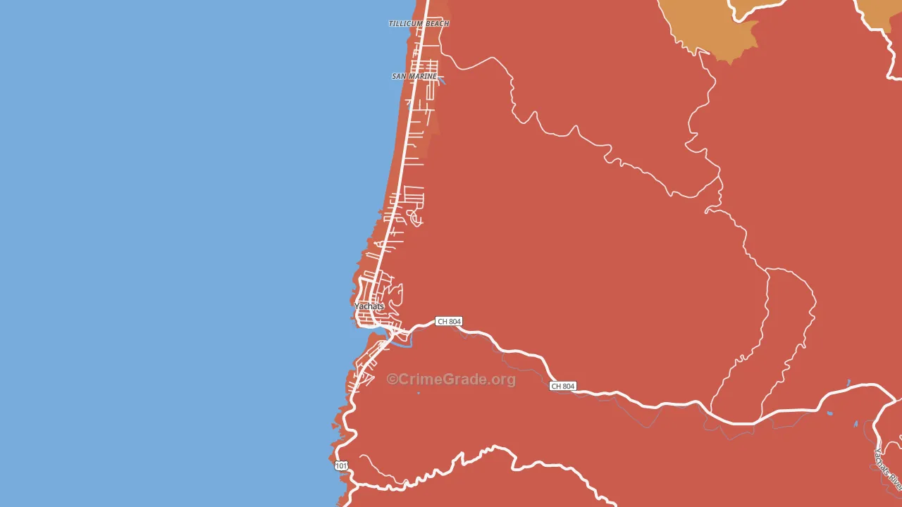 Yachats, OR Map of Assault Rates