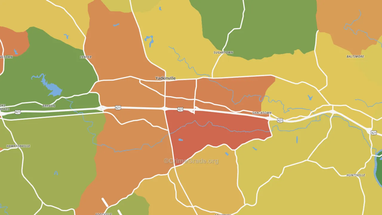 Yadkinville, NC Map of Assault Rates