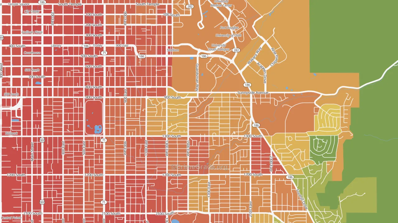 Yalecrest, Salt Lake City, UT Map of Assault Rates