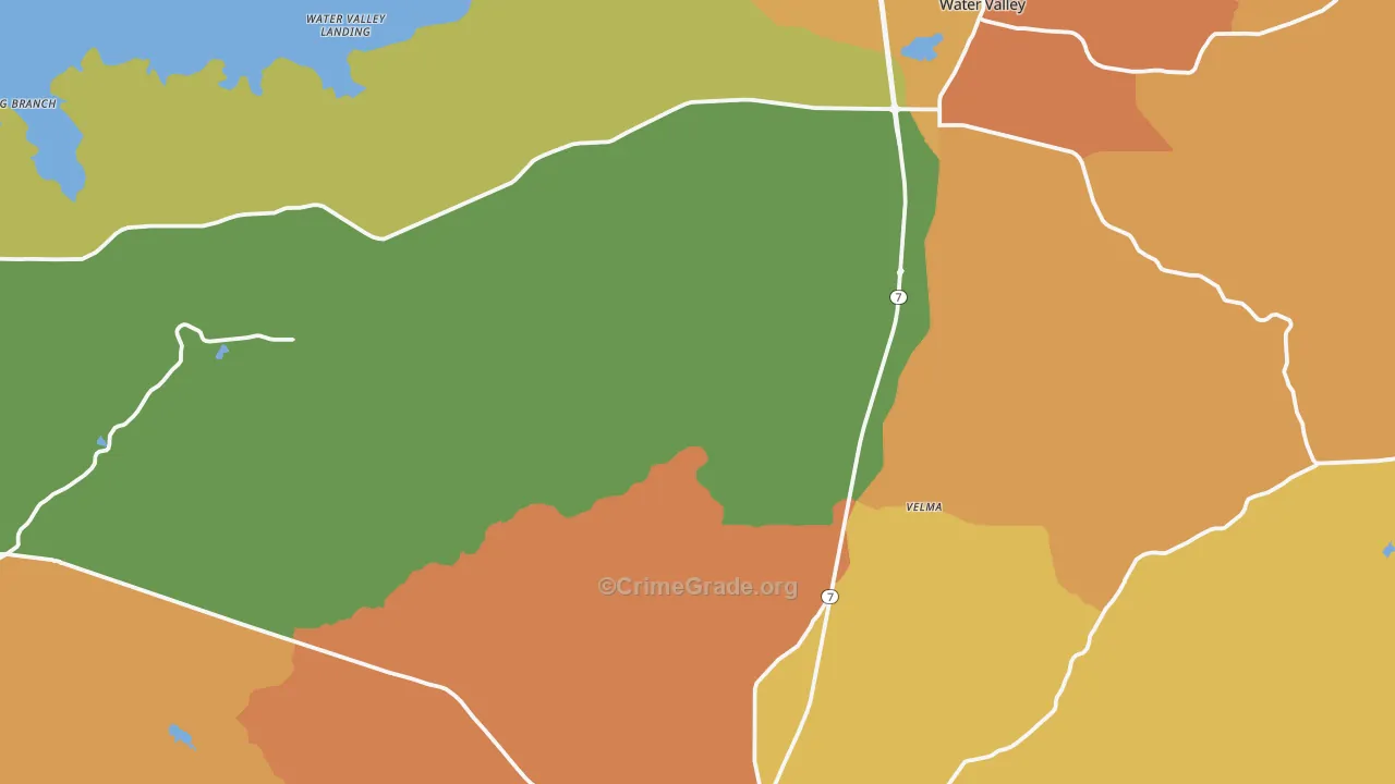 Yalobusha County, MS Map of Assault Rates