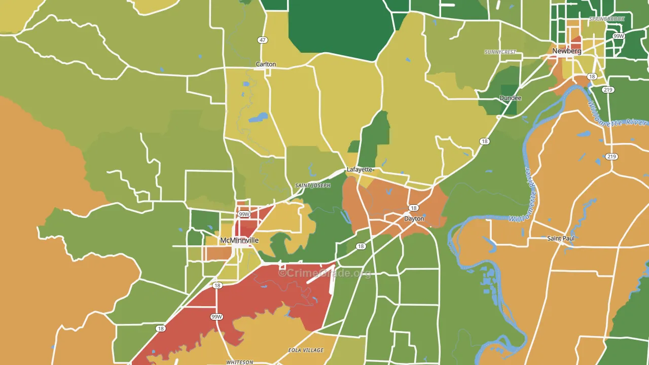 Yamhill County, OR Map of Assault Rates