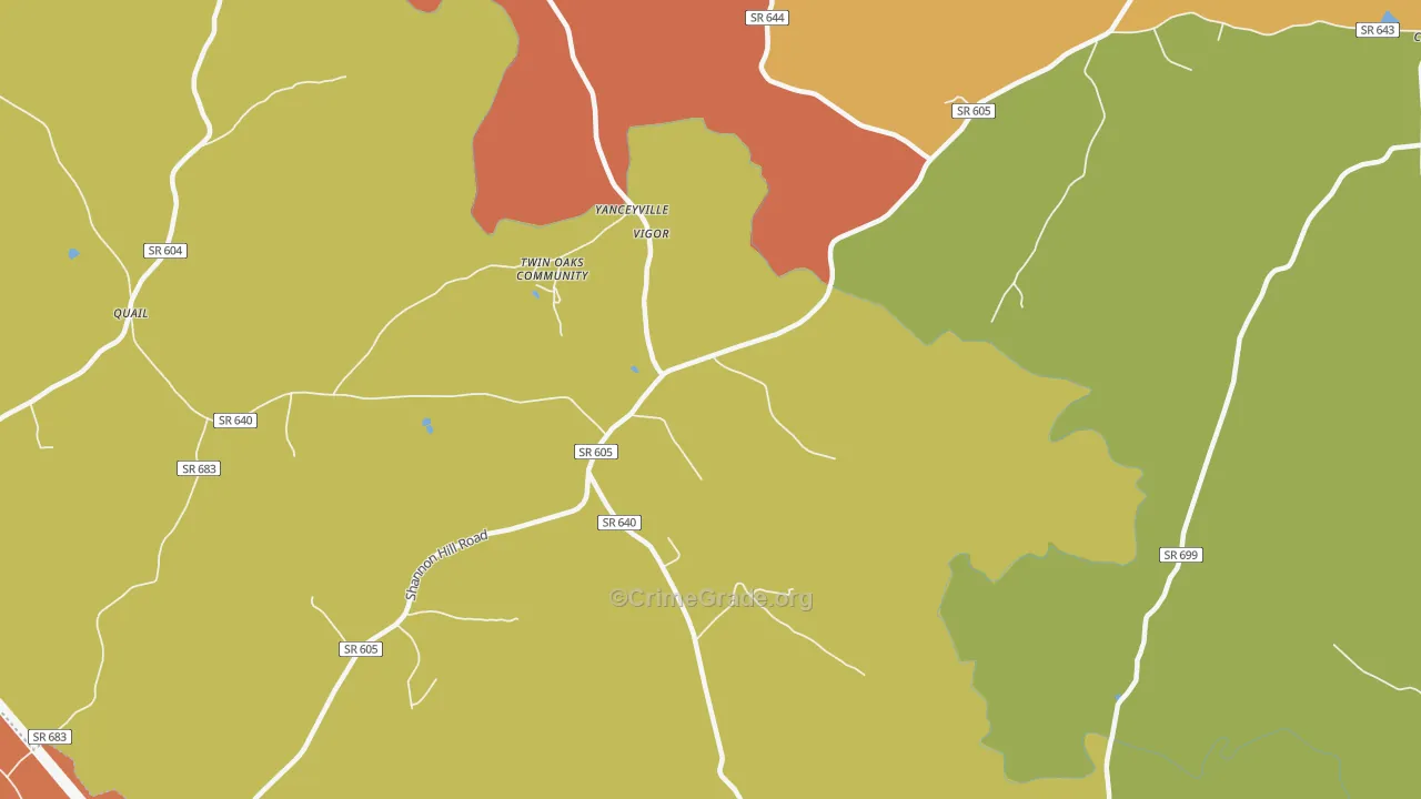 Yanceyville, VA Map of Assault Rates