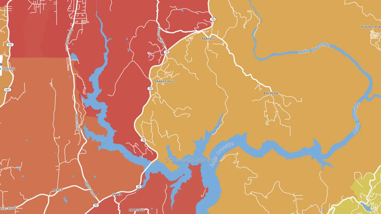 Yankee Hill, CA Map of Assault Rates