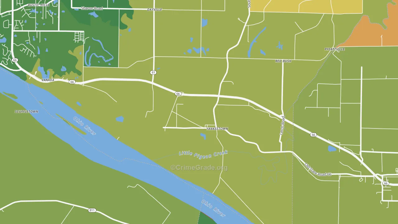 Yankeetown, IN Map of Assault Rates