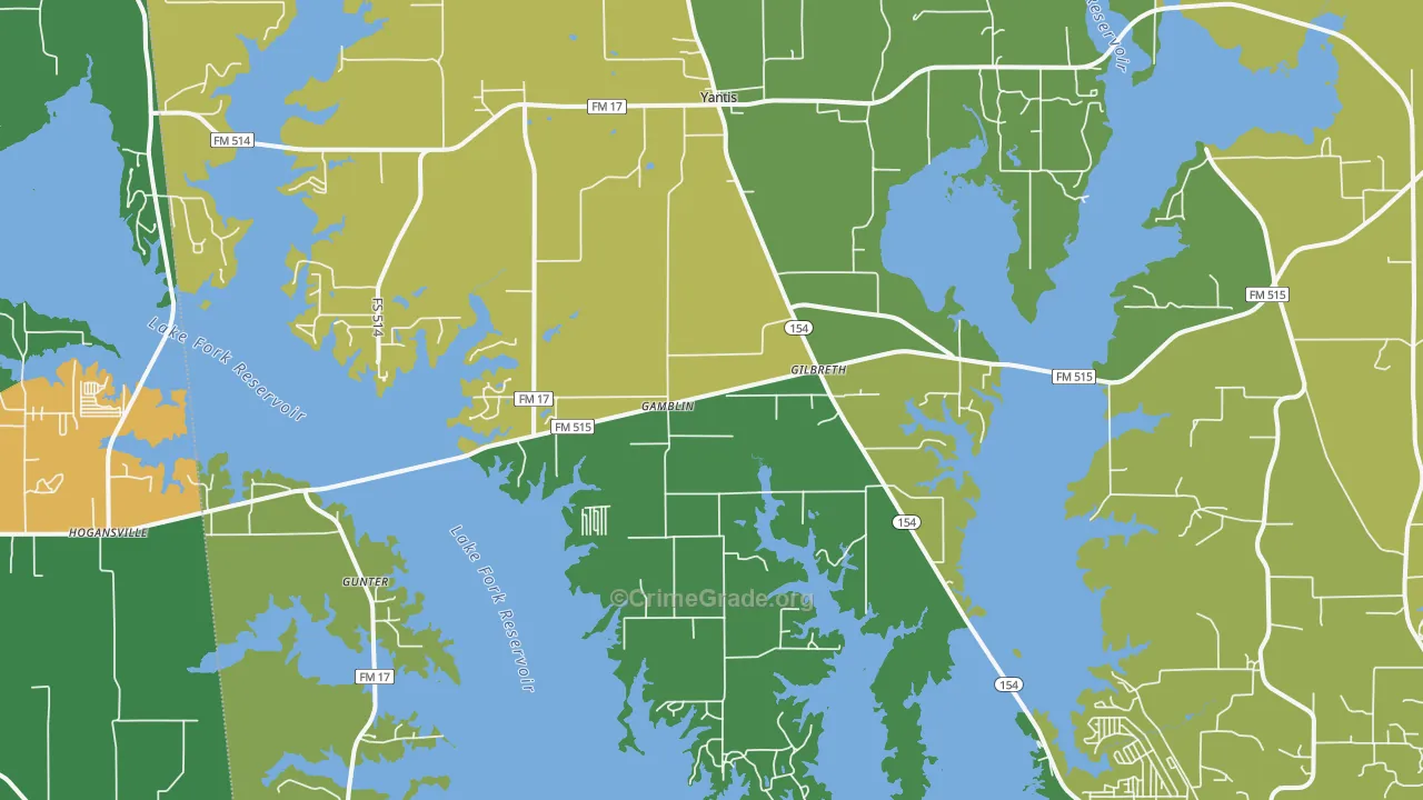Yantis, TX Map of Assault Rates