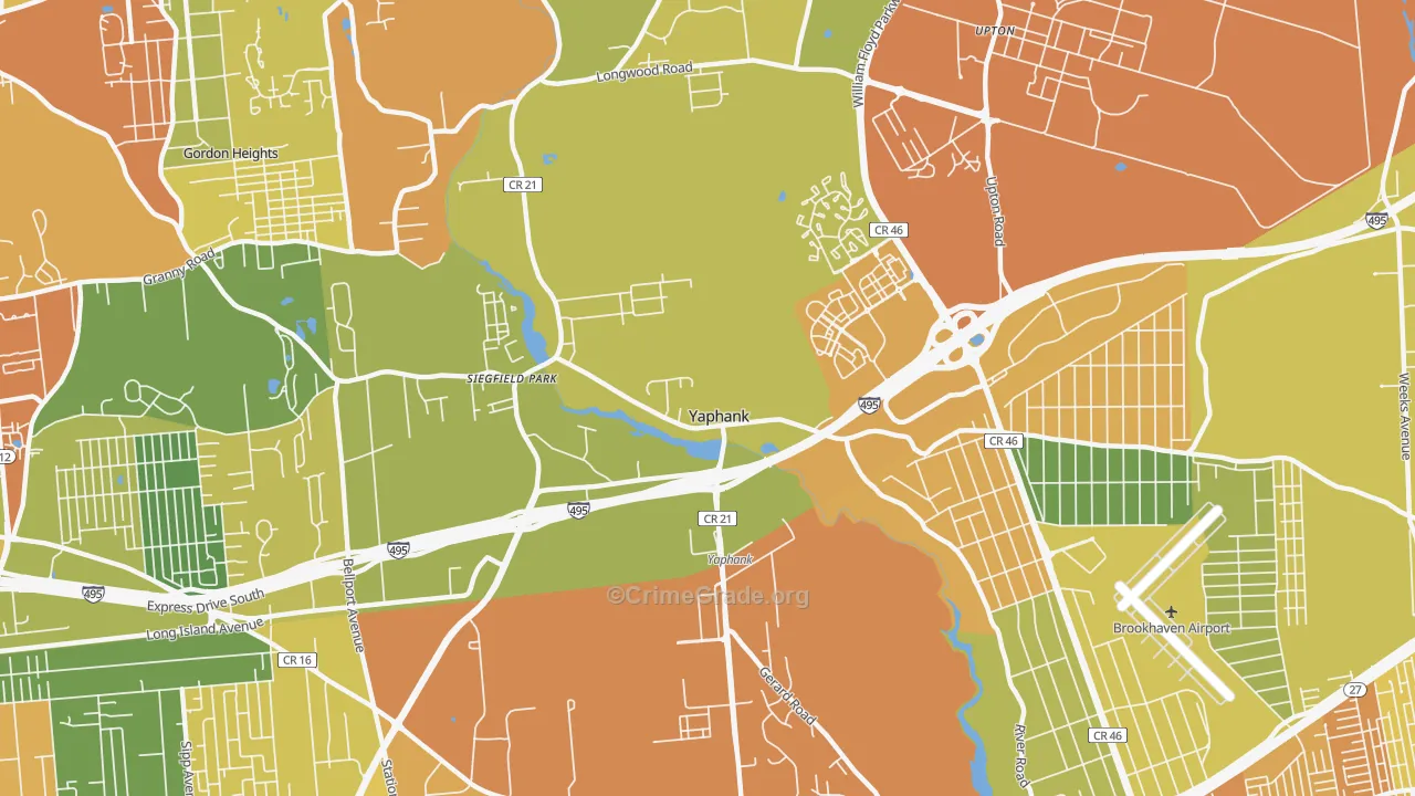 Yaphank, NY Map of Assault Rates