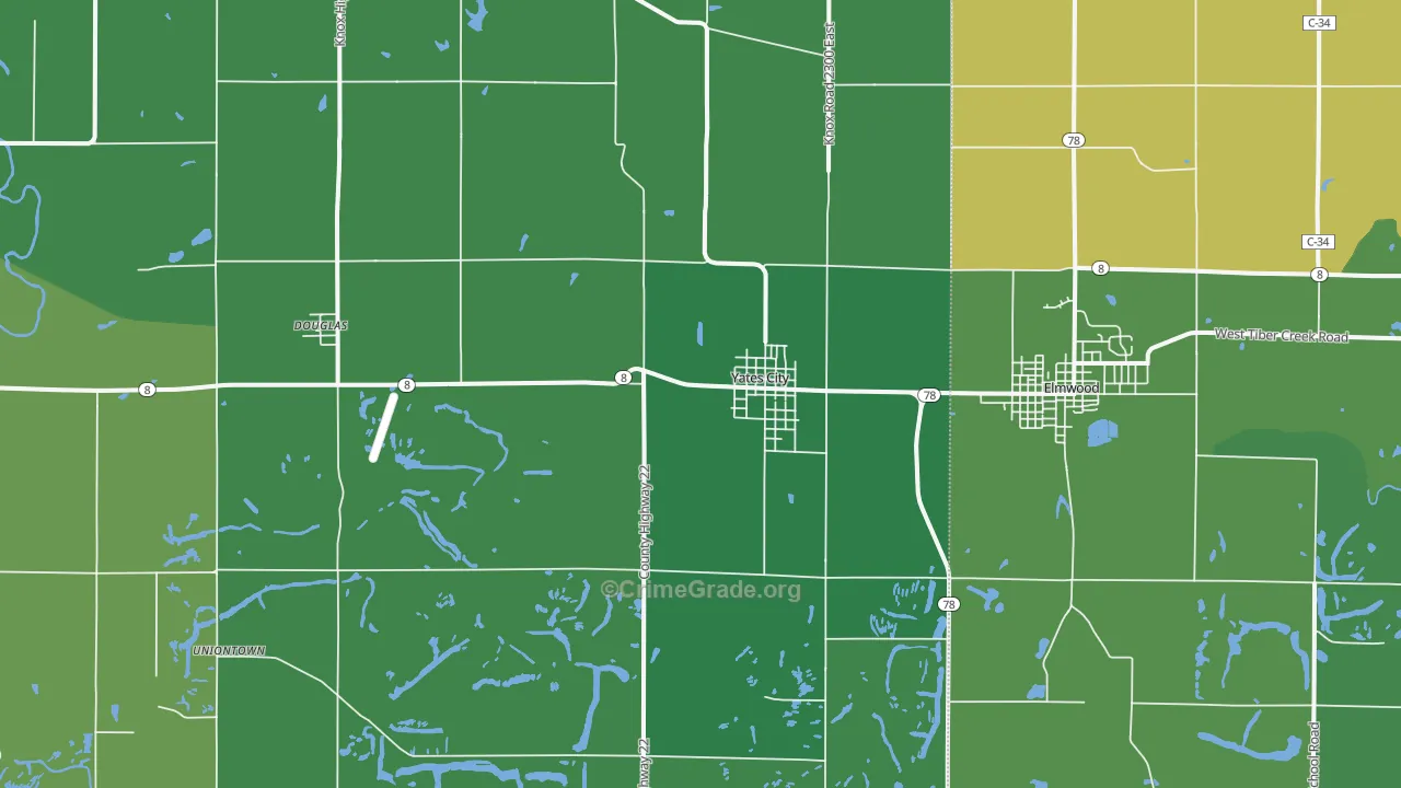 Yates City, IL Map of Assault Rates