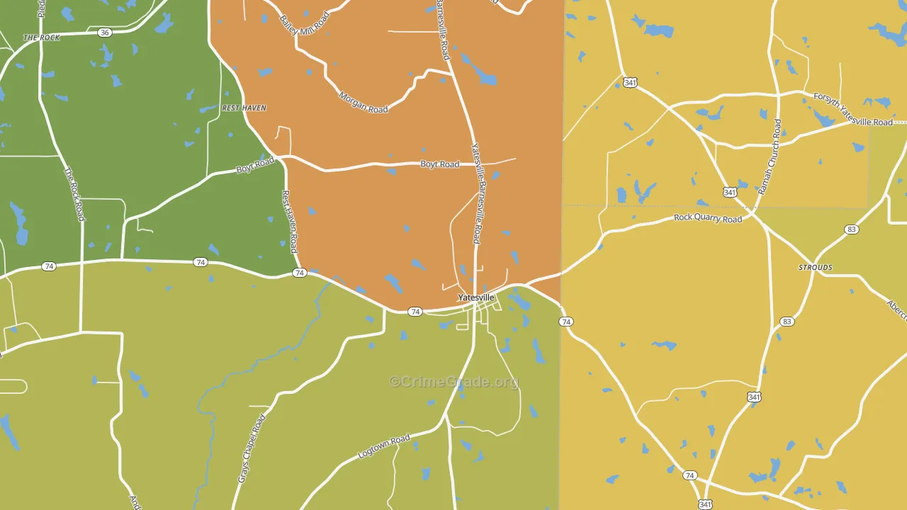 Yatesville, GA Map of Assault Rates