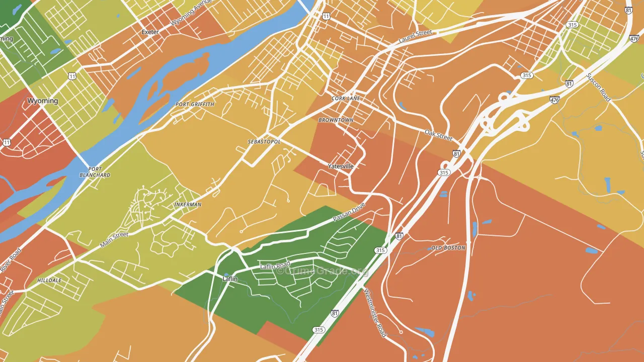 Yatesville, PA Map of Assault Rates