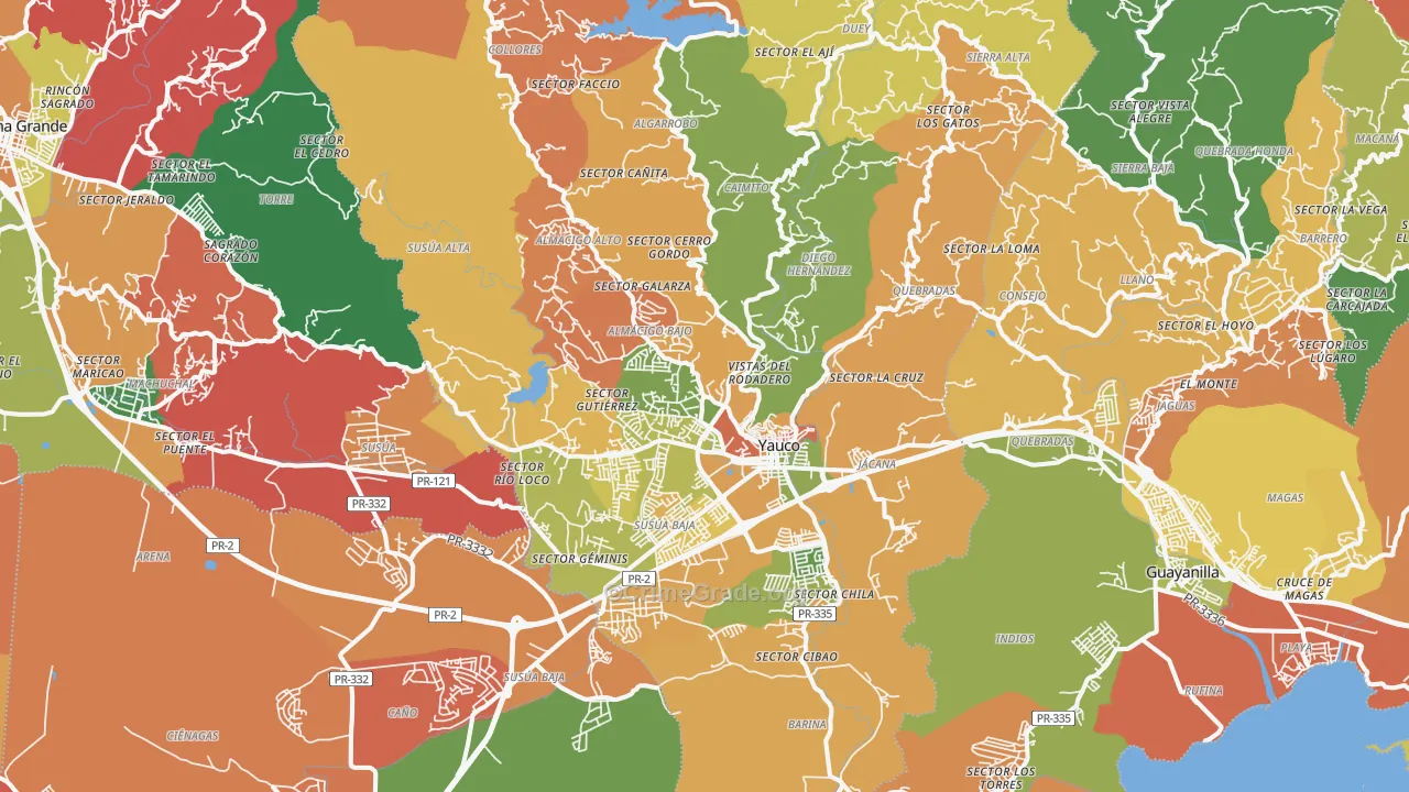 Yauco Municipio, PR Map of Assault Rates
