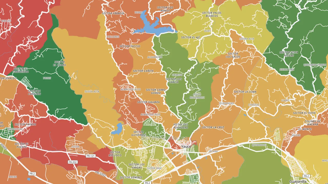 Yauco, PR Map of Assault Rates