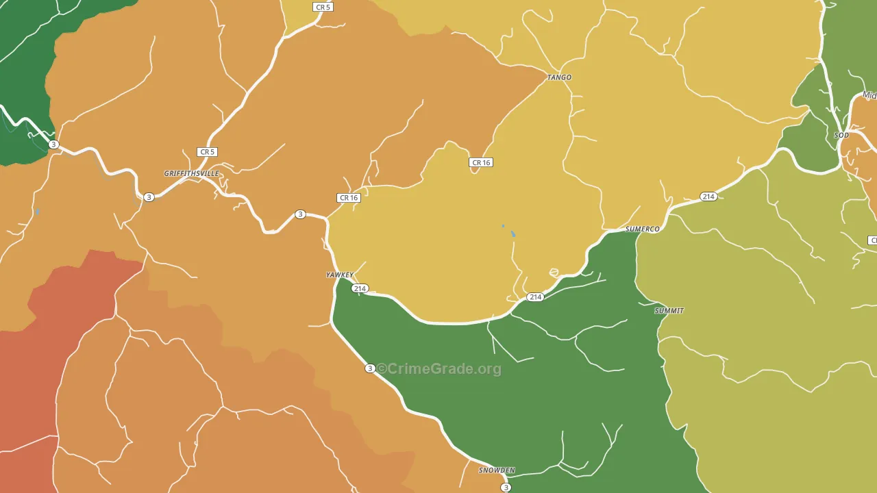 Yawkey, WV Map of Assault Rates