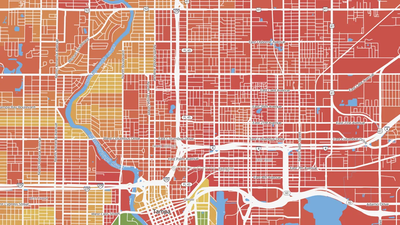 Ybor City, Tampa, FL Map of Assault Rates