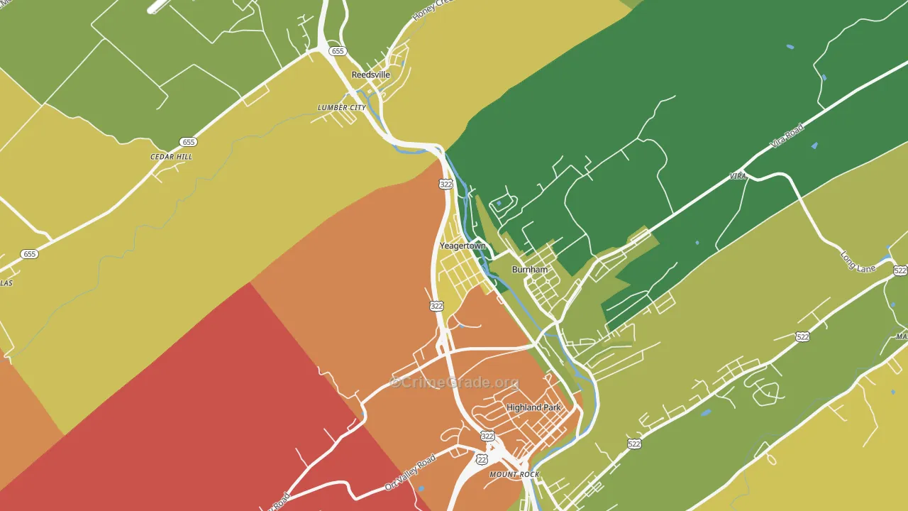 Yeagertown, PA Map of Assault Rates