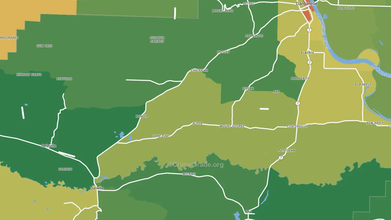 Yell County, AR Map of Assault Rates