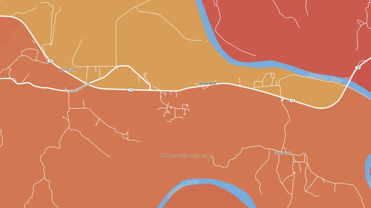 Yellow Bluff, AL Map of Assault Rates