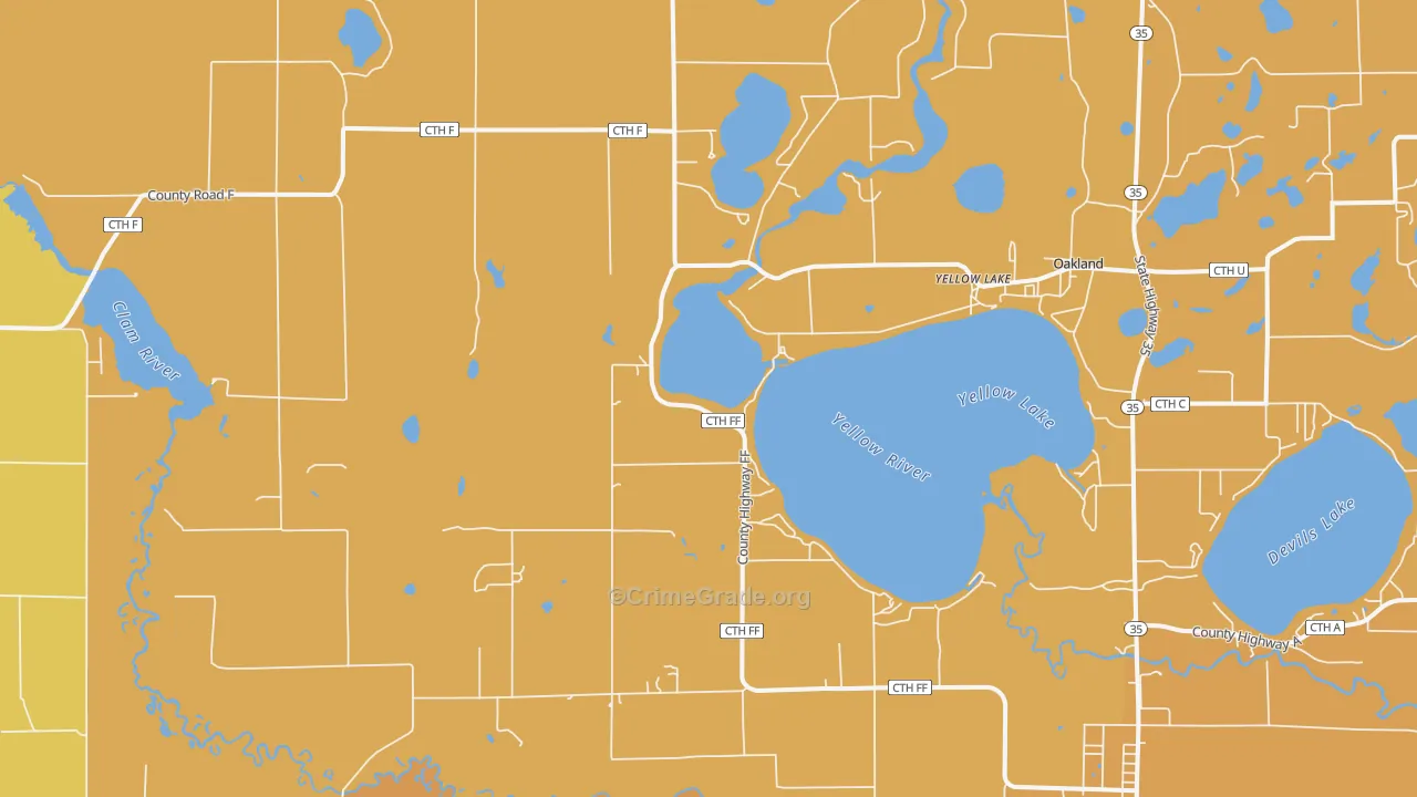 Yellow Lake, WI Map of Assault Rates