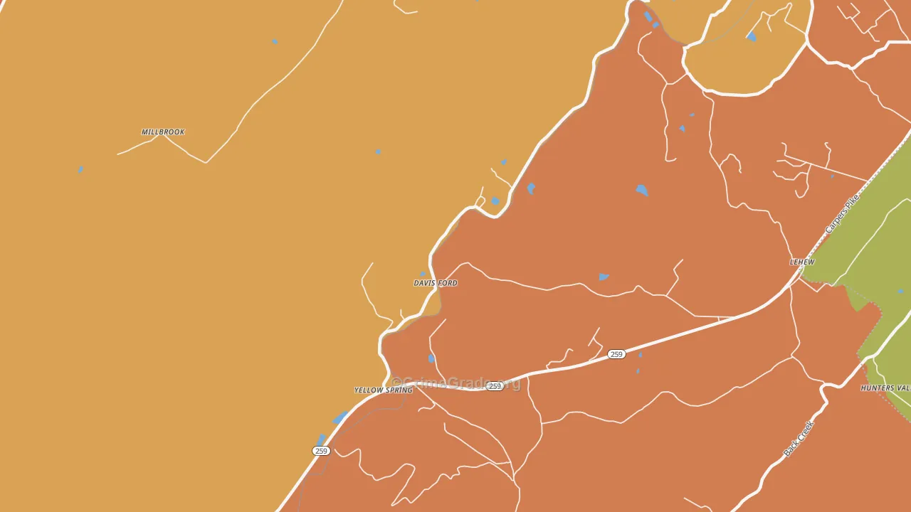 Yellow Spring, WV Map of Assault Rates