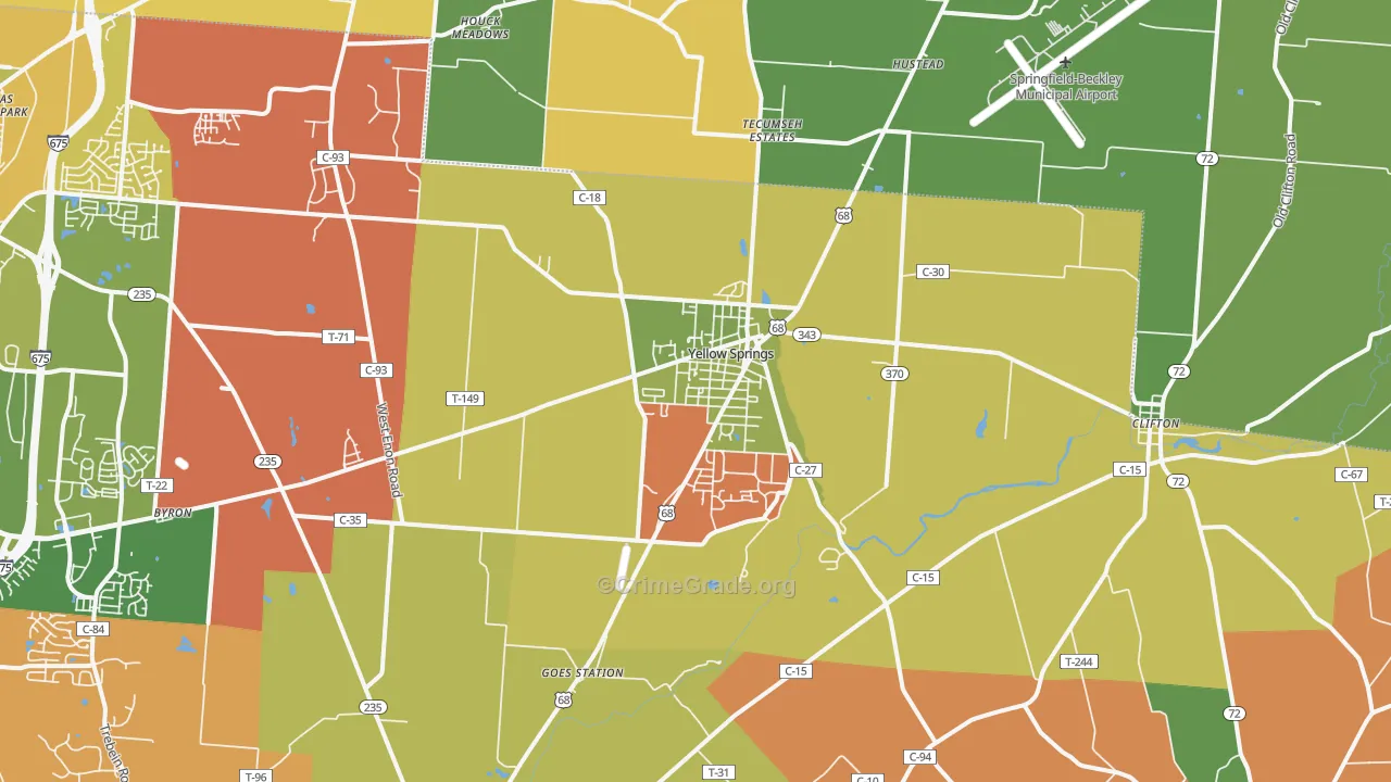 Yellow Springs, OH Map of Assault Rates