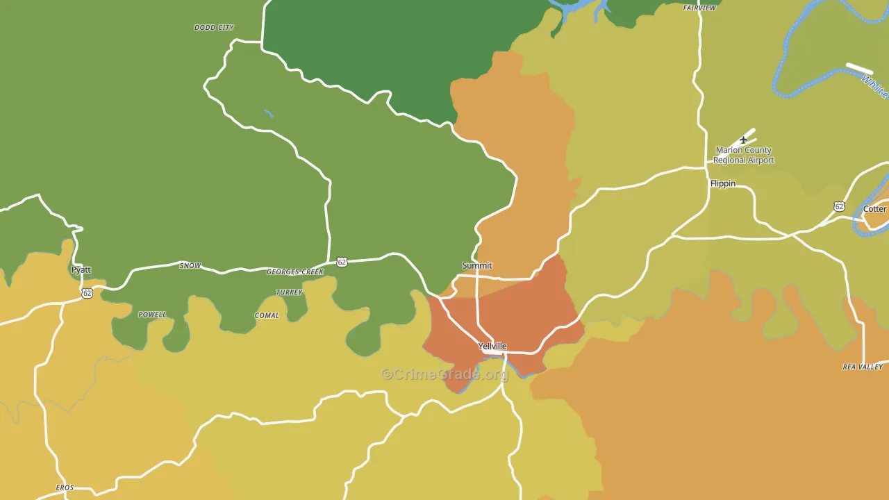 Yellville, AR Map of Assault Rates