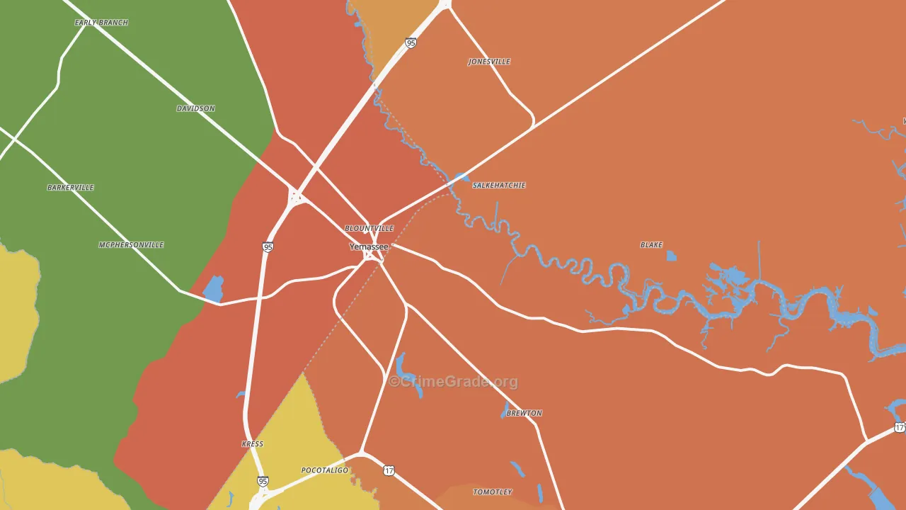 Yemassee, SC Map of Assault Rates