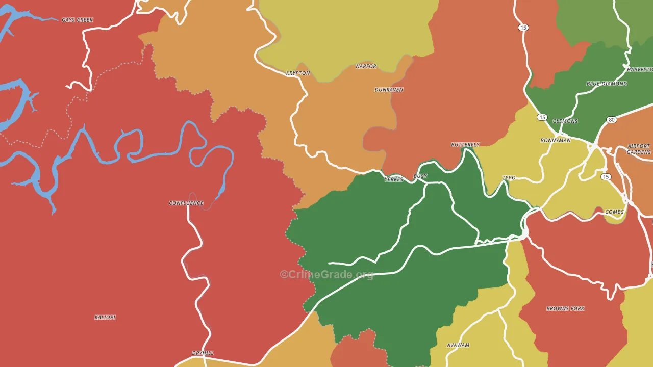 Yerkes, KY Map of Assault Rates