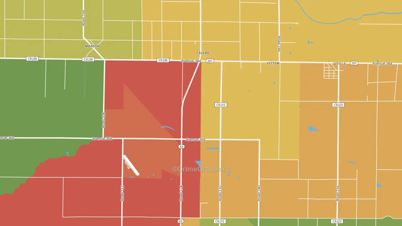 Yettem, CA Map of Assault Rates