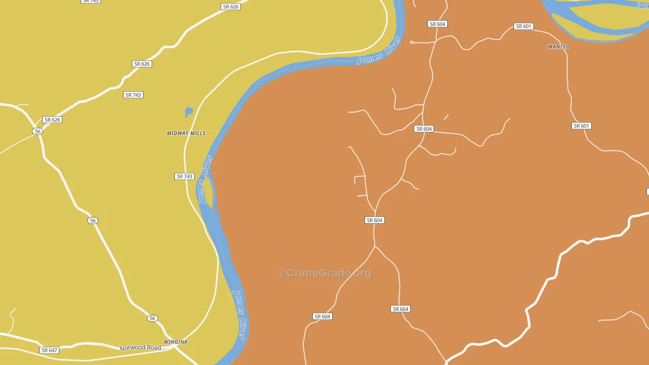 Yogaville, VA Map of Assault Rates