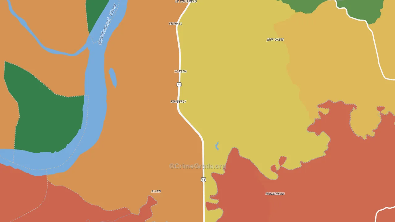 Yokena, MS Map of Assault Rates