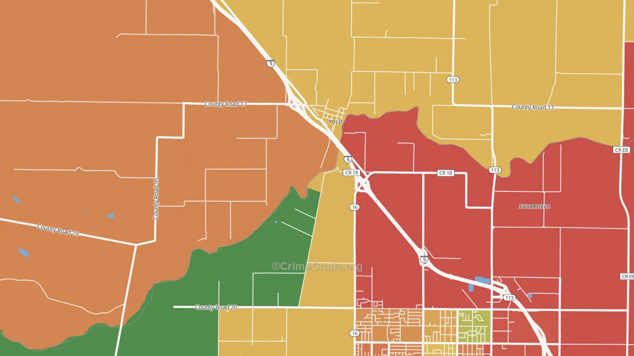 Yolo, CA Map of Assault Rates