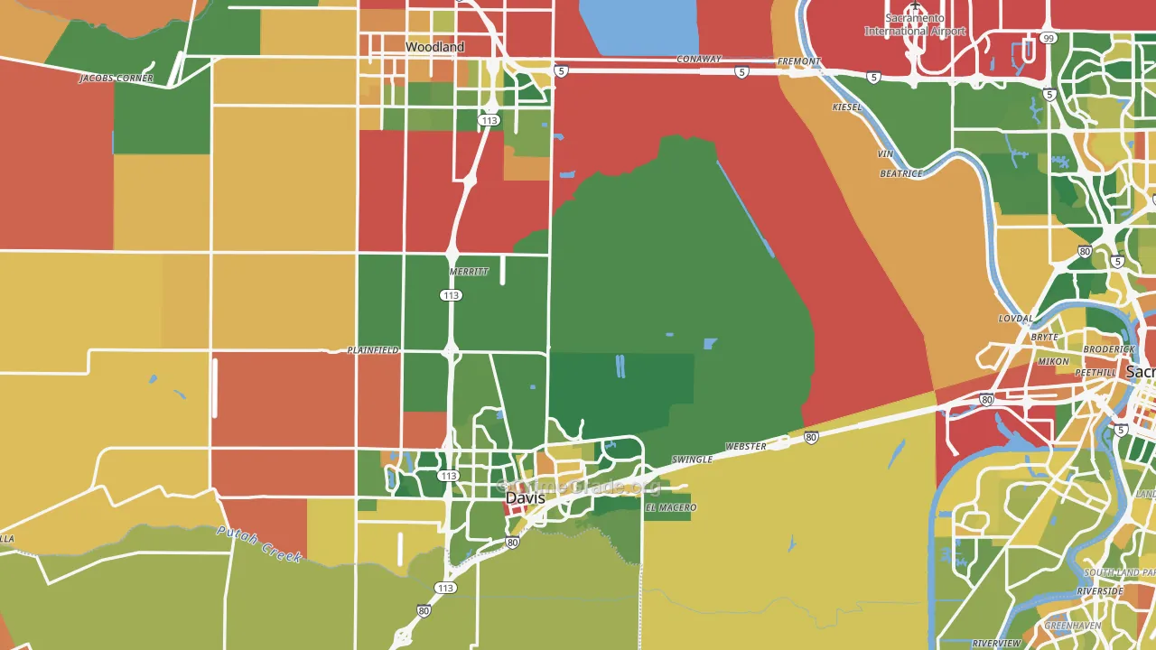 Yolo County, CA Map of Assault Rates