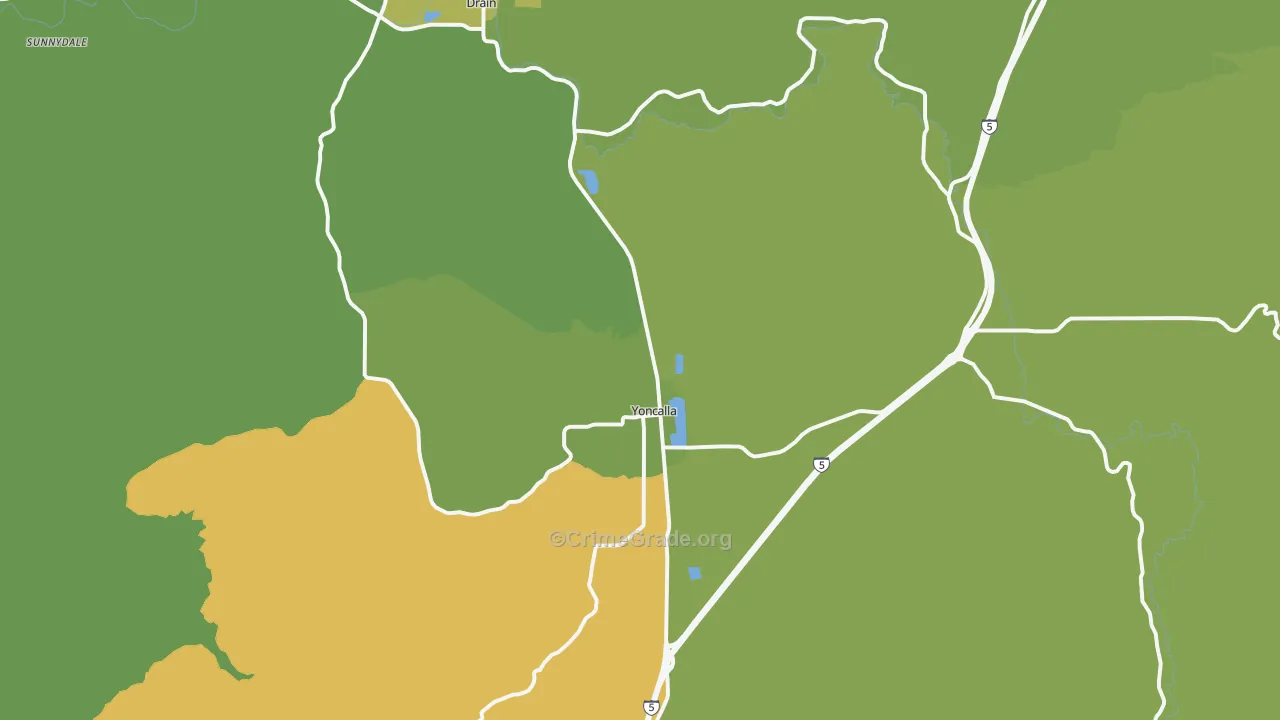 Yoncalla, OR Map of Assault Rates