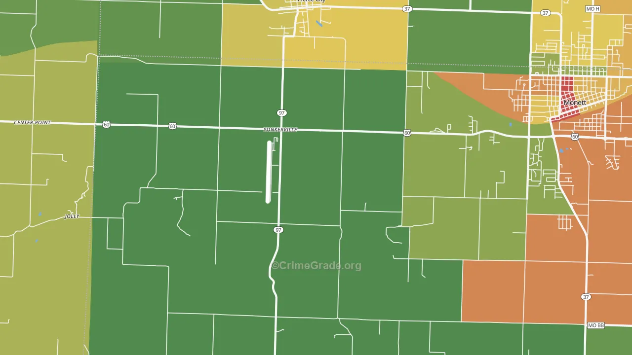 Yonkerville, MO Map of Assault Rates