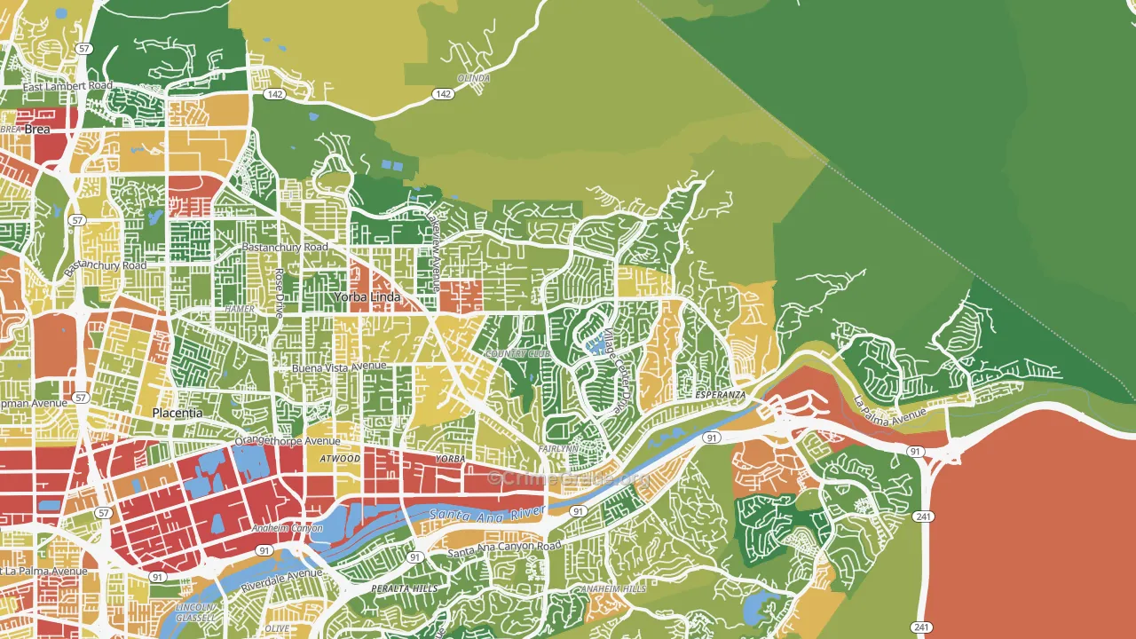 Yorba Linda, CA Map of Assault Rates