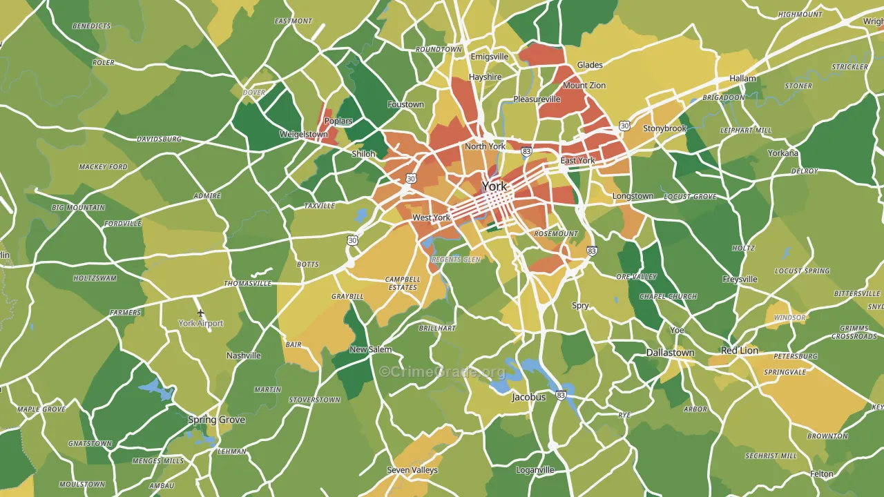 York County, PA Map of Assault Rates