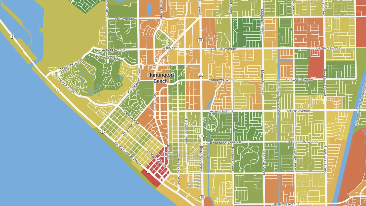 Yorktown, Huntington Beach, CA Map of Assault Rates