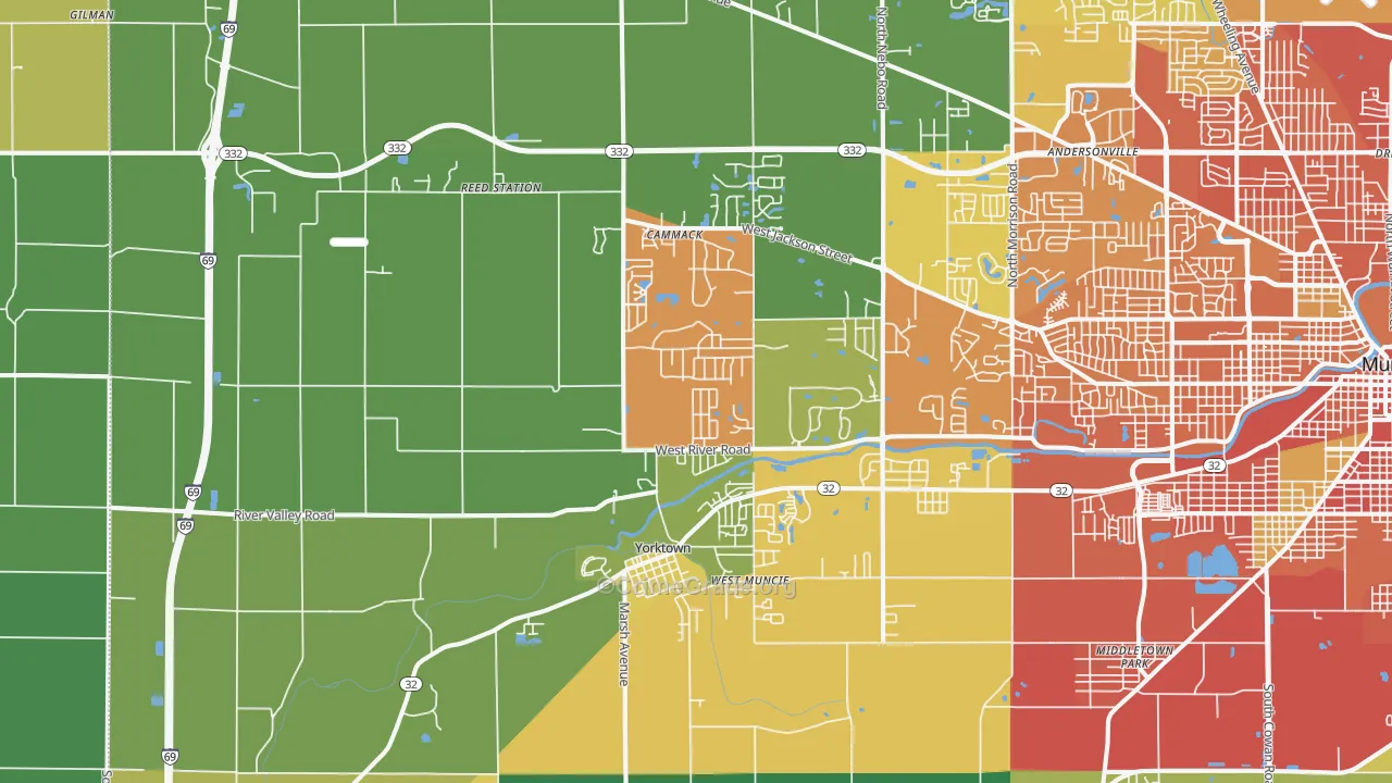 Yorktown, IN Map of Assault Rates