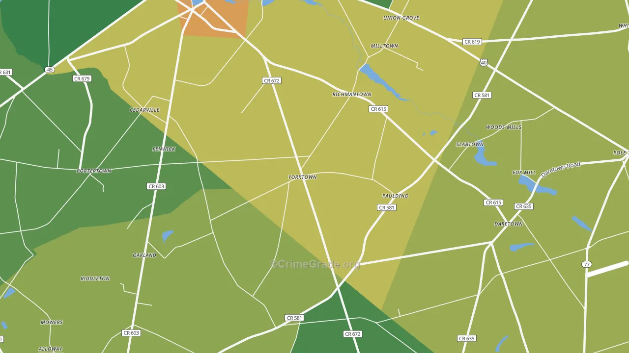 Yorktown, NJ Map of Assault Rates
