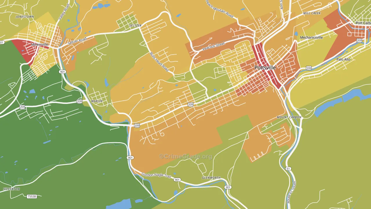 Yorkville, Pottsville, PA Map of Assault Rates
