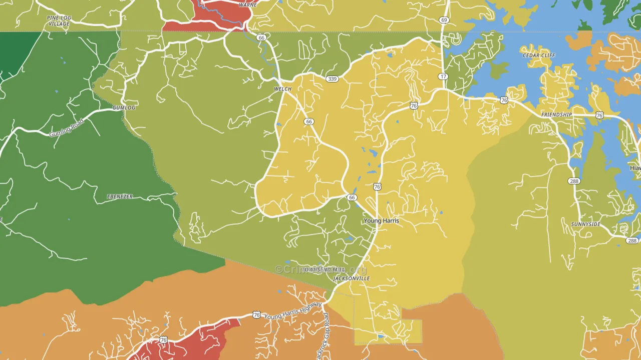 Young Harris, GA Map of Assault Rates