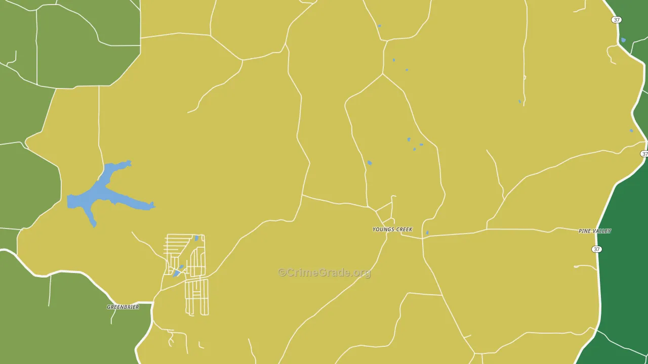 Youngs Creek, IN Map of Assault Rates