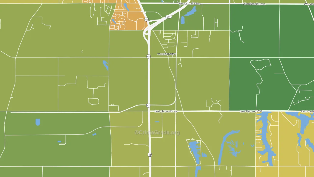 Youngstown, IN Map of Assault Rates