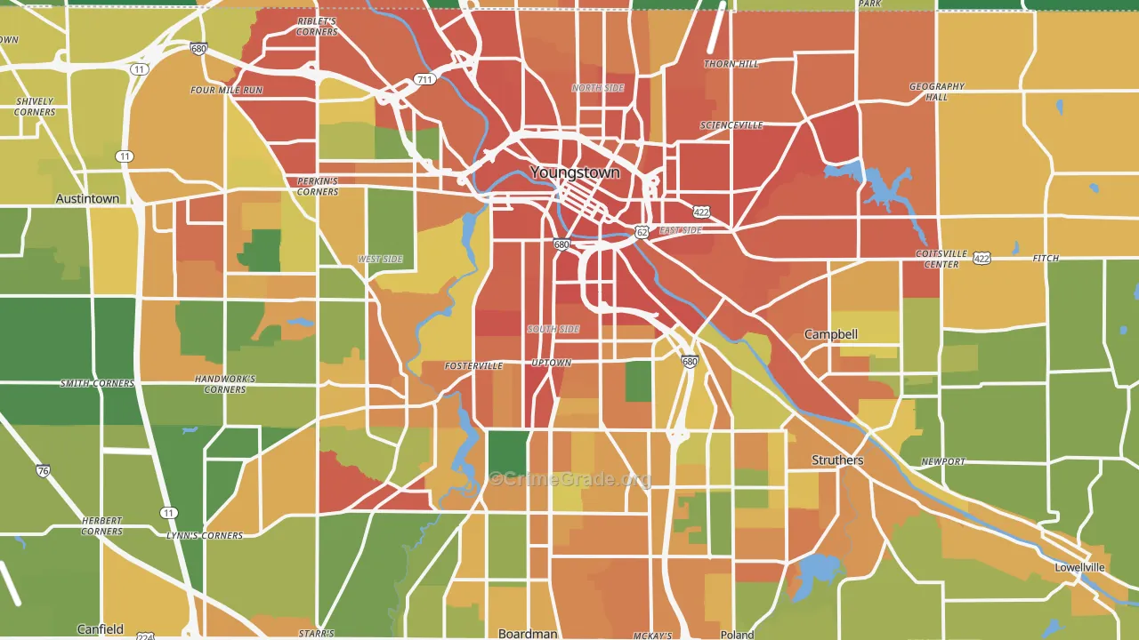 Youngstown, OH Map of Assault Rates