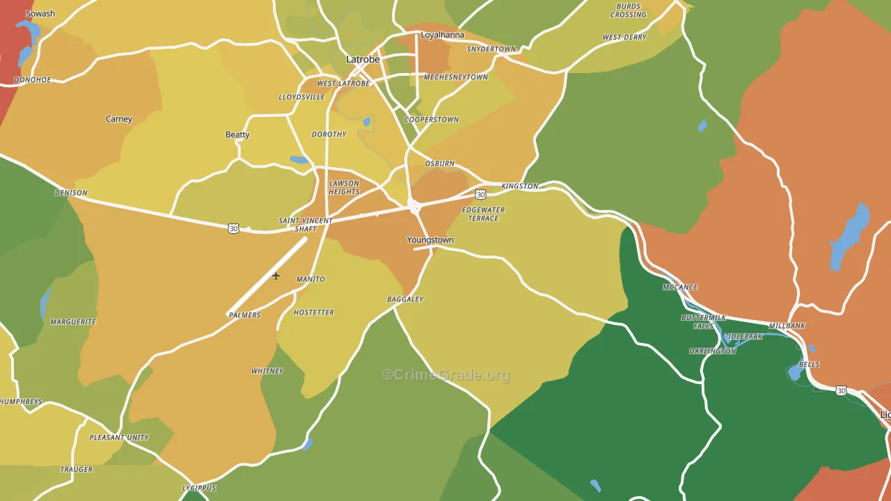 Youngstown, PA Map of Assault Rates