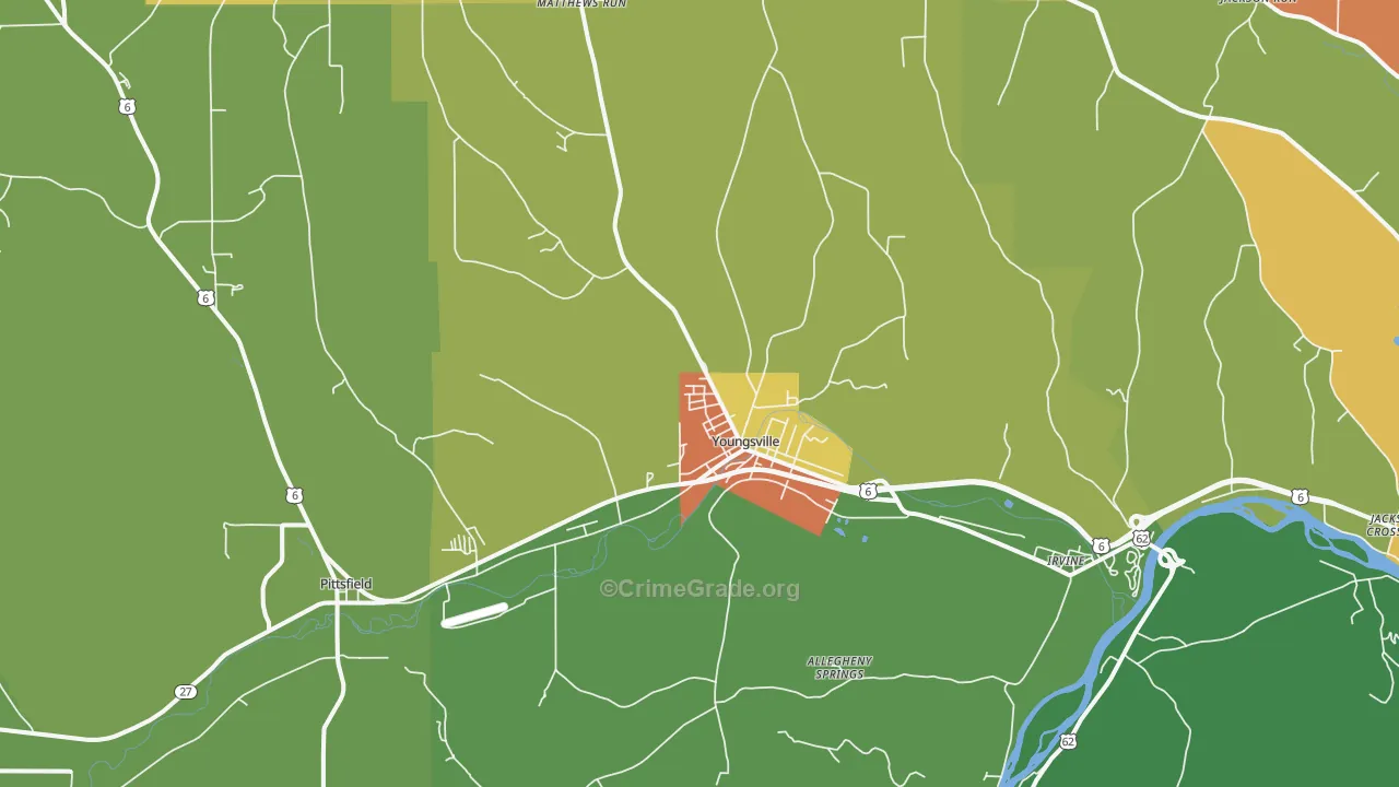 Youngsville, PA Map of Assault Rates